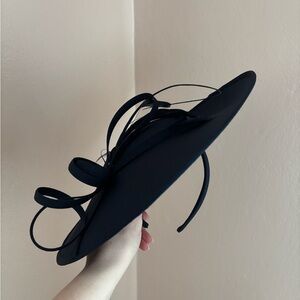Navy Asymmetrical Fascinator Hat with Curved Brim